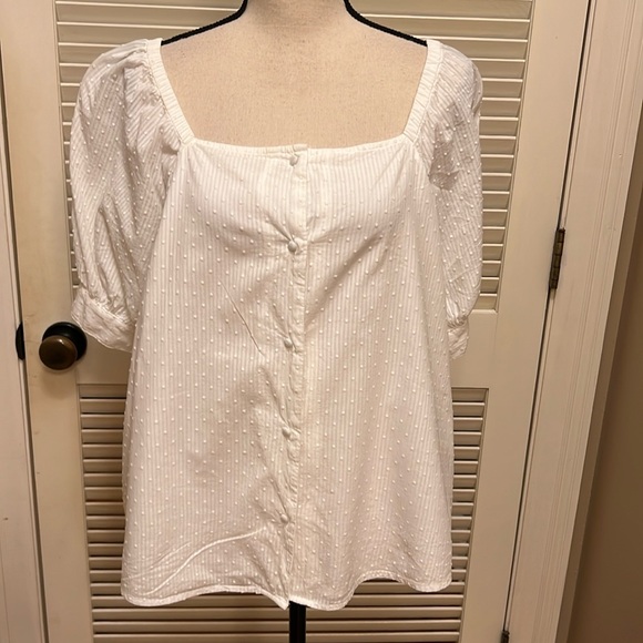 LC Lauren Conrad Dotted Swiss Top in White, Size Large - Picture 1 of 17